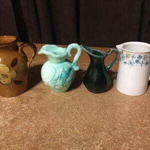 LOT OF 4 PITCHERS AVON LIGHT GREEN MILK GLASS YAMAKA CHINA NEVCO JAPAN MCM